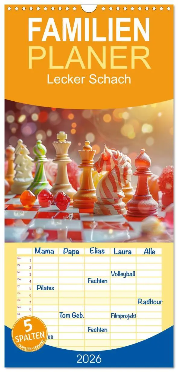 Cover: 9783516494327 | Familienplaner 2026 - Lecker Schach mit 5 Spalten (Wandkalender, 21...