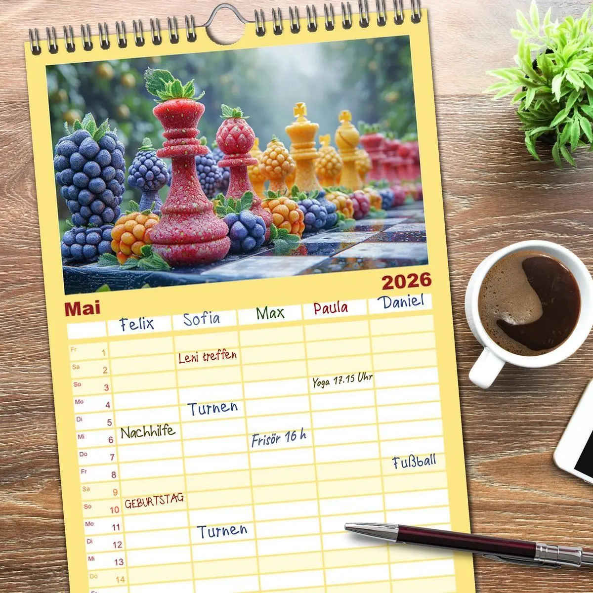 Bild: 9783516494327 | Familienplaner 2026 - Lecker Schach mit 5 Spalten (Wandkalender, 21...
