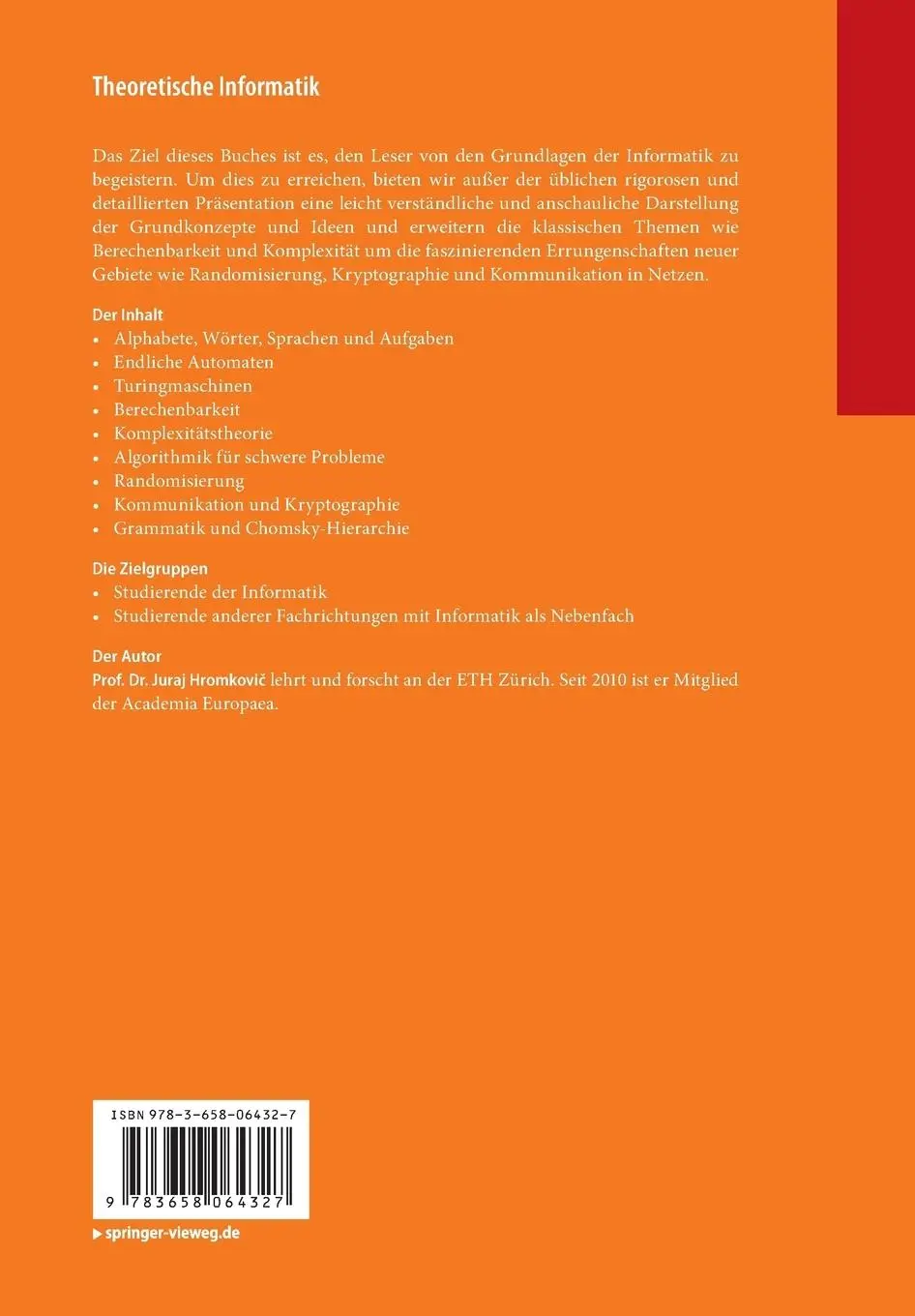Rückseite: 9783658064327 | Theoretische Informatik | Juraj Hromkovi¿ | Taschenbuch | xviii | 2014