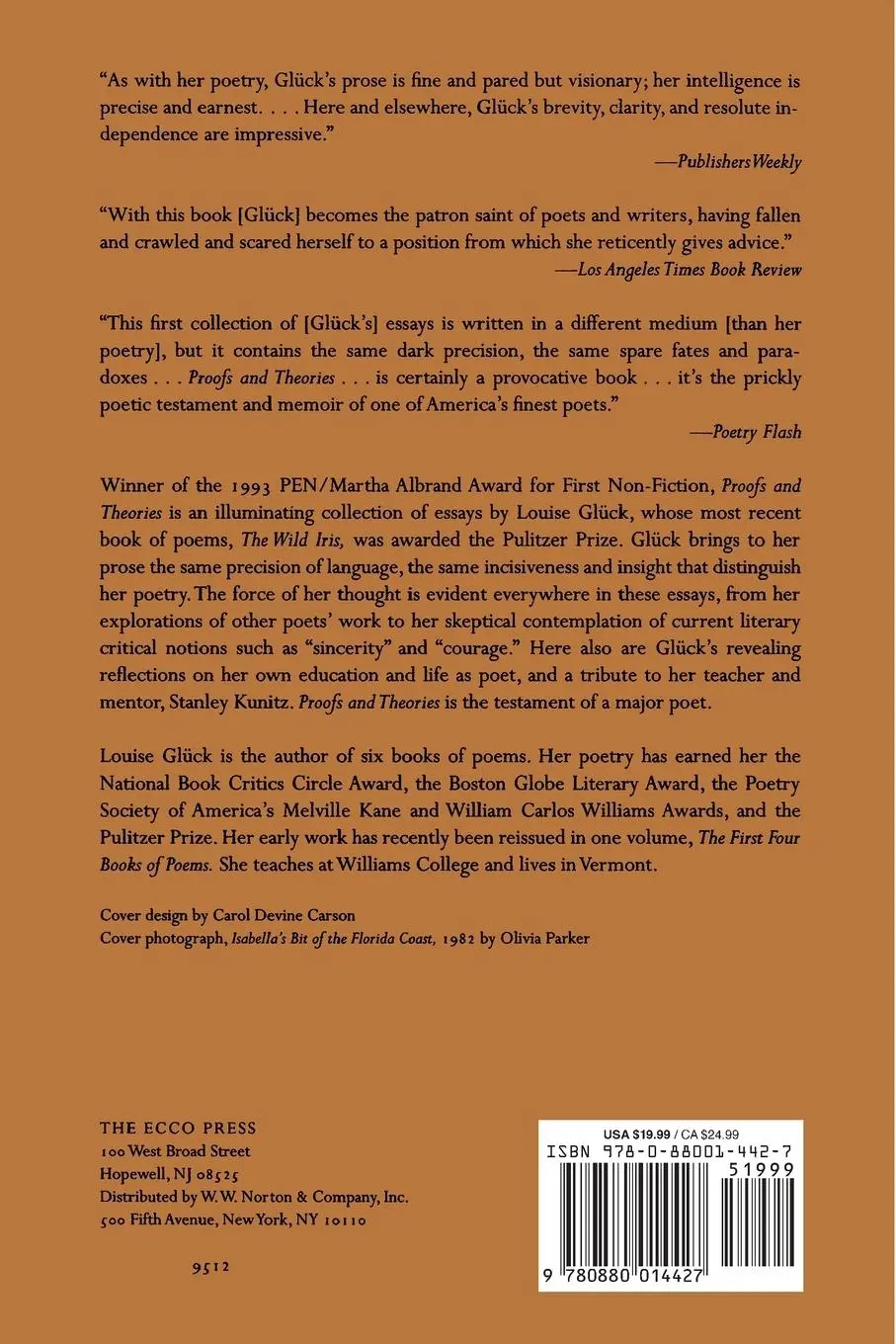 Rückseite: 9780880014427 | Proofs and Theories | Louise Glueck (u. a.) | Taschenbuch | Paperback
