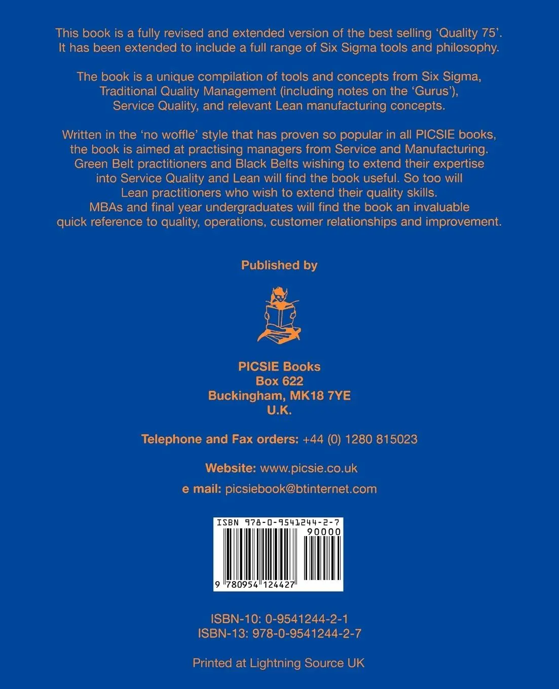 Rückseite: 9780954124427 | Six SIGMA and the Quality Toolbox | John Bicheno (u. a.) | Taschenbuch