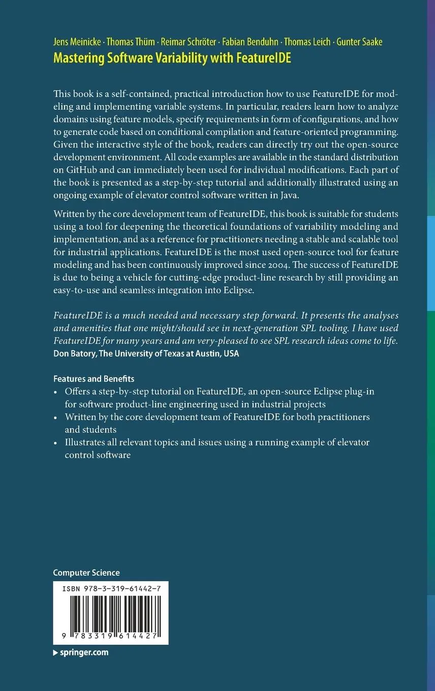 Rückseite: 9783319614427 | Mastering Software Variability with FeatureIDE | Jens Meinicke (u. a.)