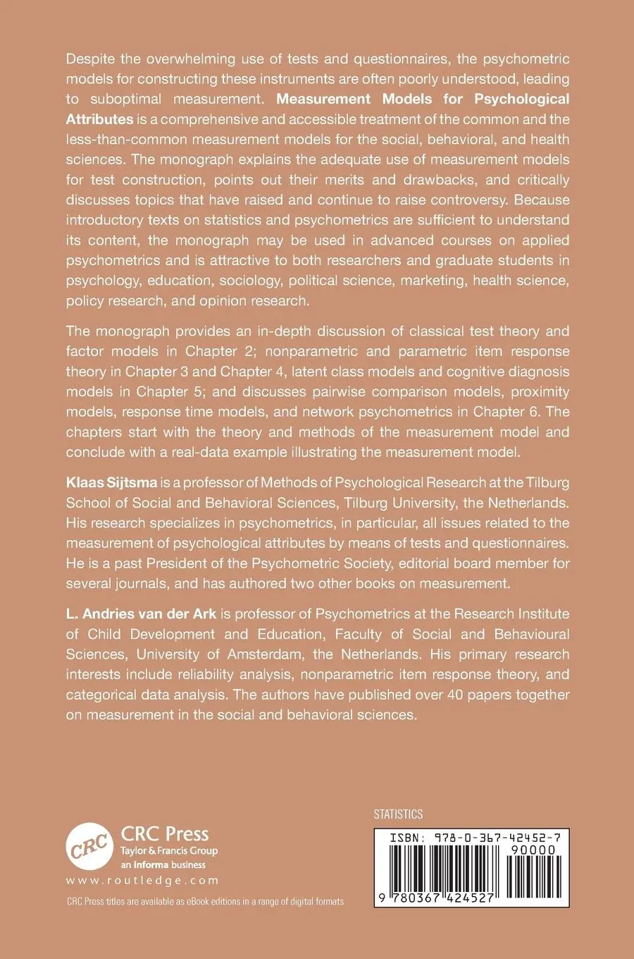 Rückseite: 9780367424527 | Measurement Models for Psychological Attributes | Sijtsma (u. a.)