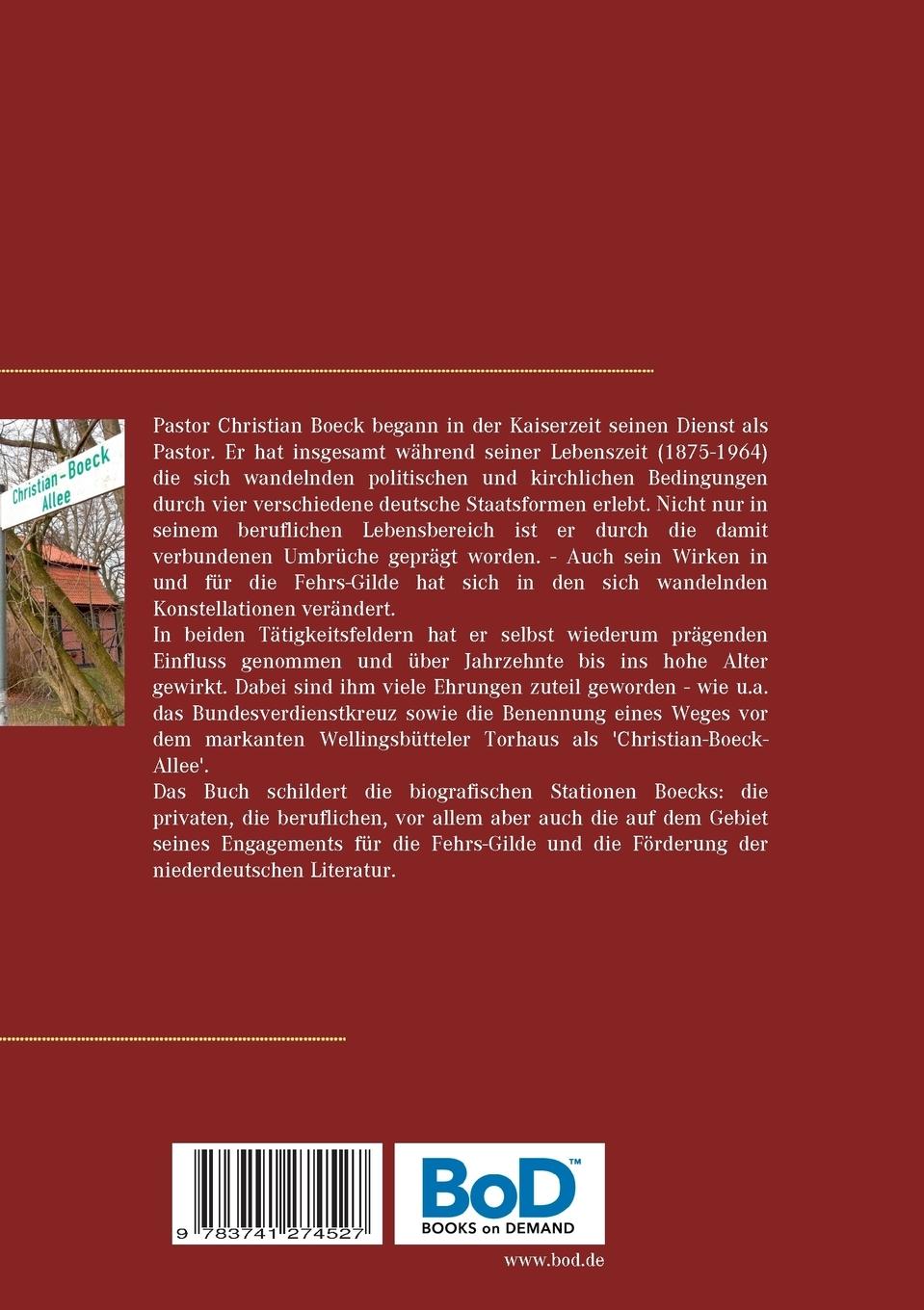 Rückseite: 9783741274527 | Zur Biografie von Pastor Christian Boeck (1875-1964) | Uwe Gleßmer