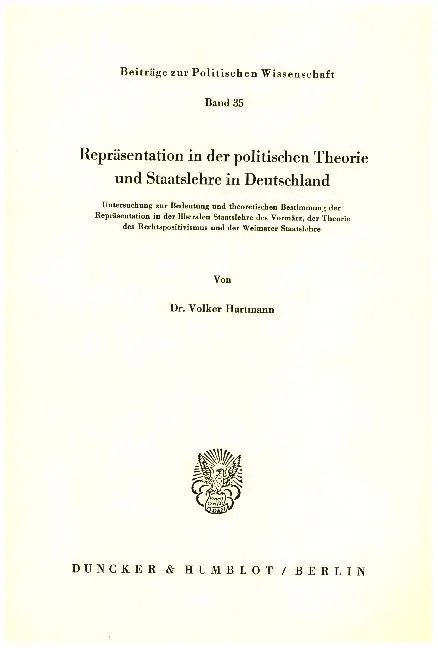 Cover: 9783428044627 | Repräsentation in der politischen Theorie und Staatslehre in...