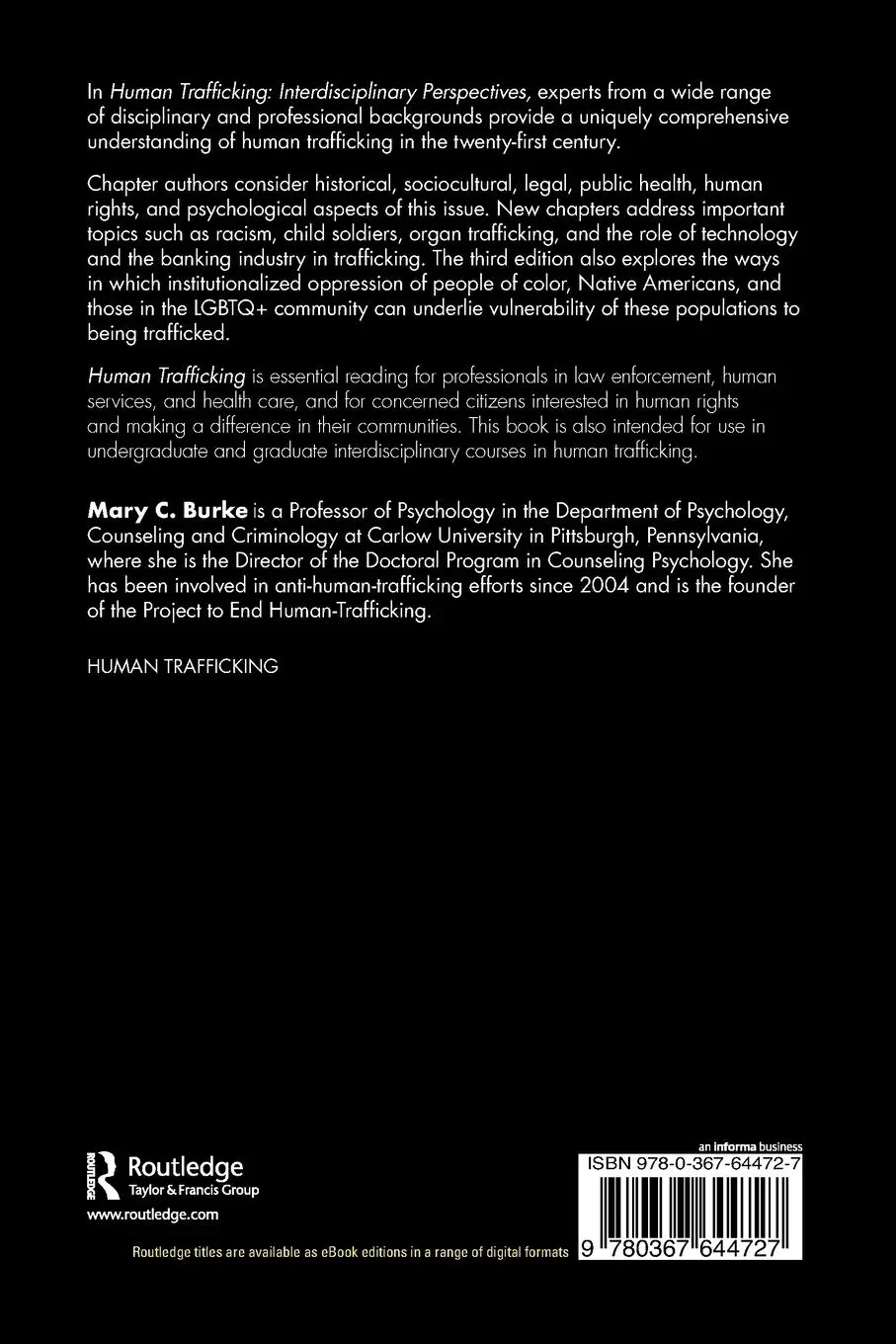 Rückseite: 9780367644727 | Human Trafficking | Interdisciplinary Perspectives | Mary C. Burke