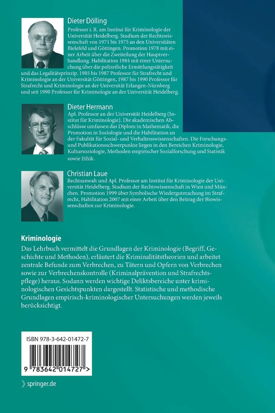 Rückseite: 9783642014727 | Kriminologie | Ein Grundriss | Dieter Dölling (u. a.) | Taschenbuch