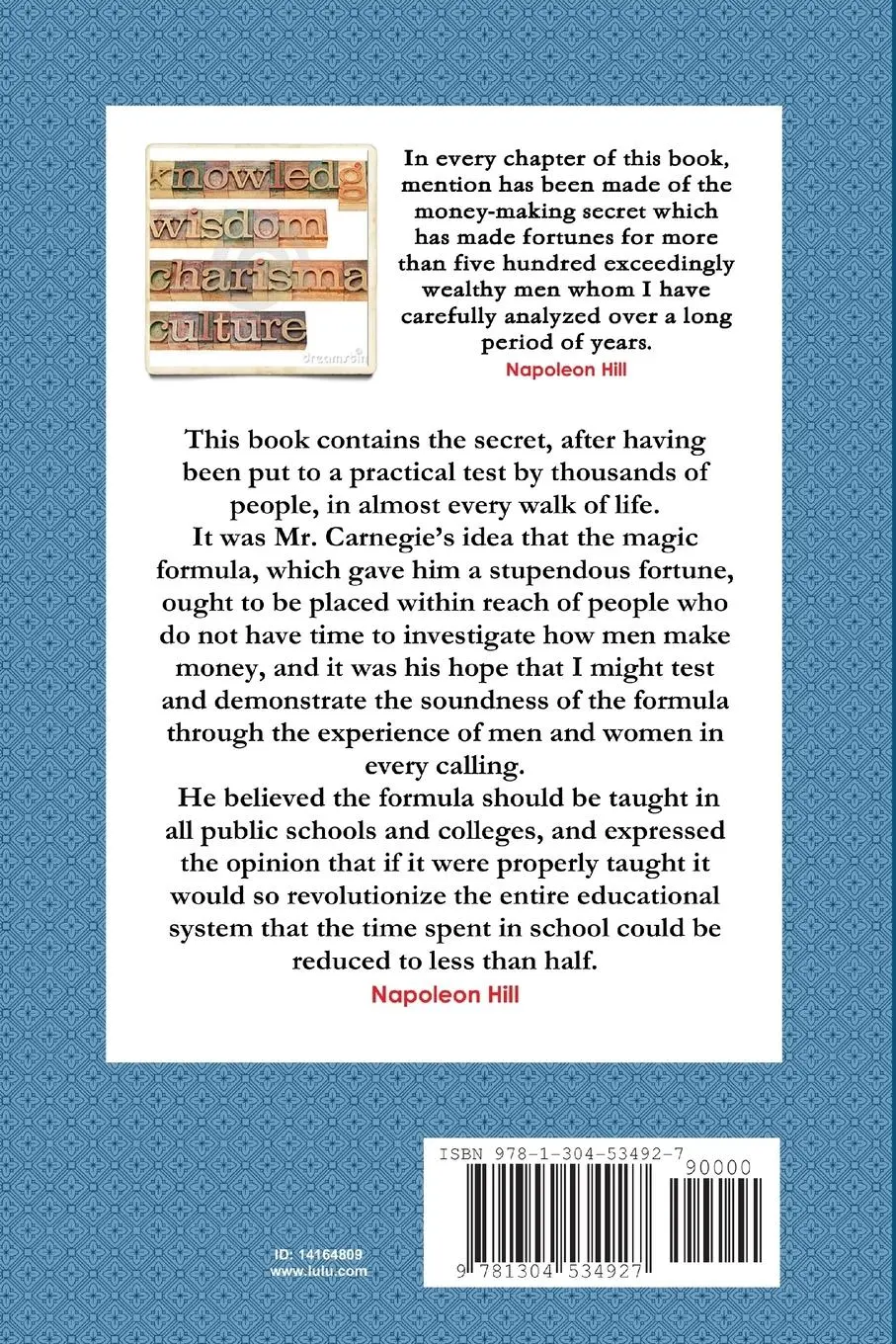Rückseite: 9781304534927 | THINK and GROW RICH | Napoleon Hill | Taschenbuch | Englisch | 2013