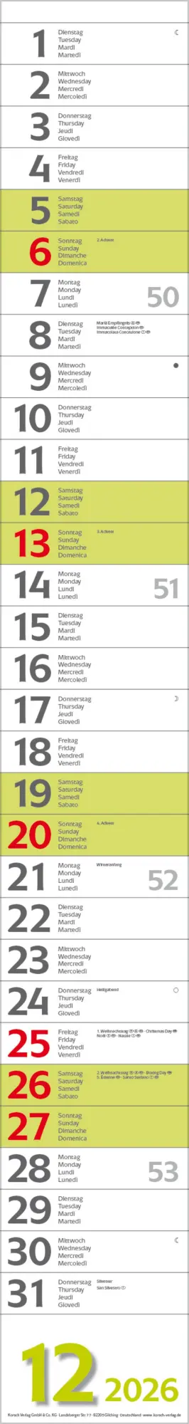 Bild: 9783731884927 | Super Long 2026 | Verlag Korsch | Kalender | Spiralbindung | 13 S.