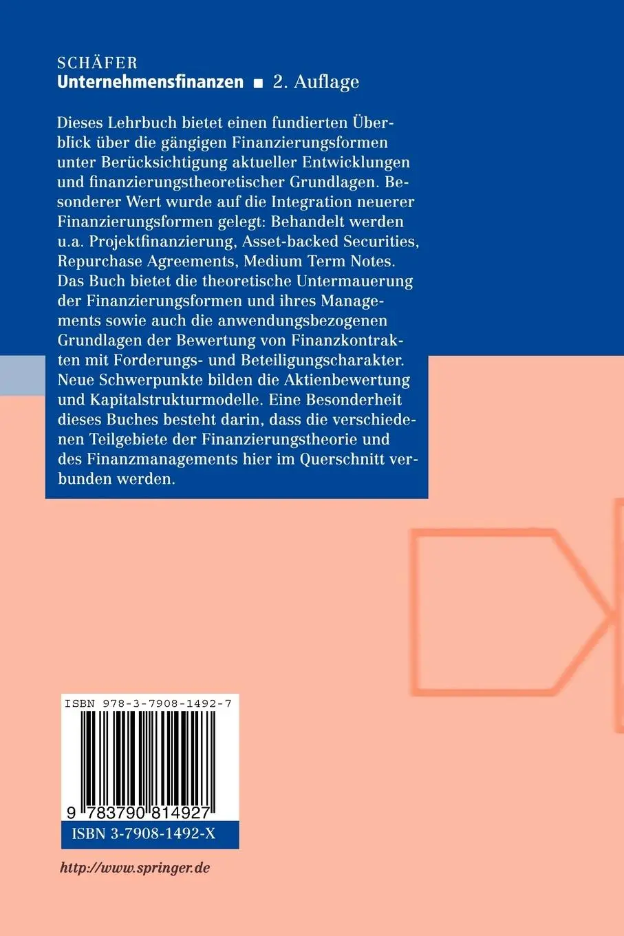 Rückseite: 9783790814927 | Unternehmensfinanzen | Grundzüge in Theorie und Management | Schäfer