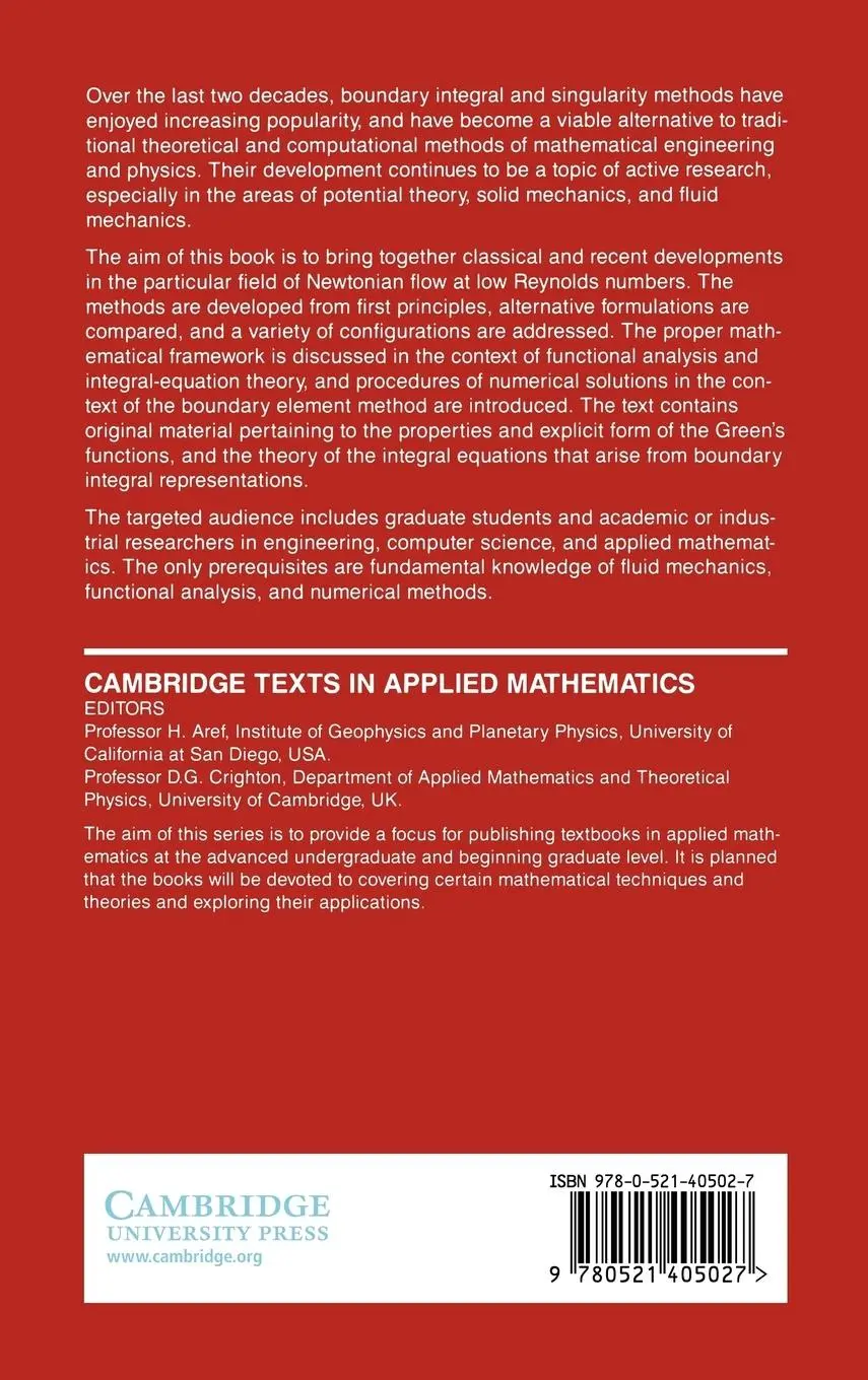 Rückseite: 9780521405027 | Boundary Integral and Singularity Methods for Linearized Viscous Flow
