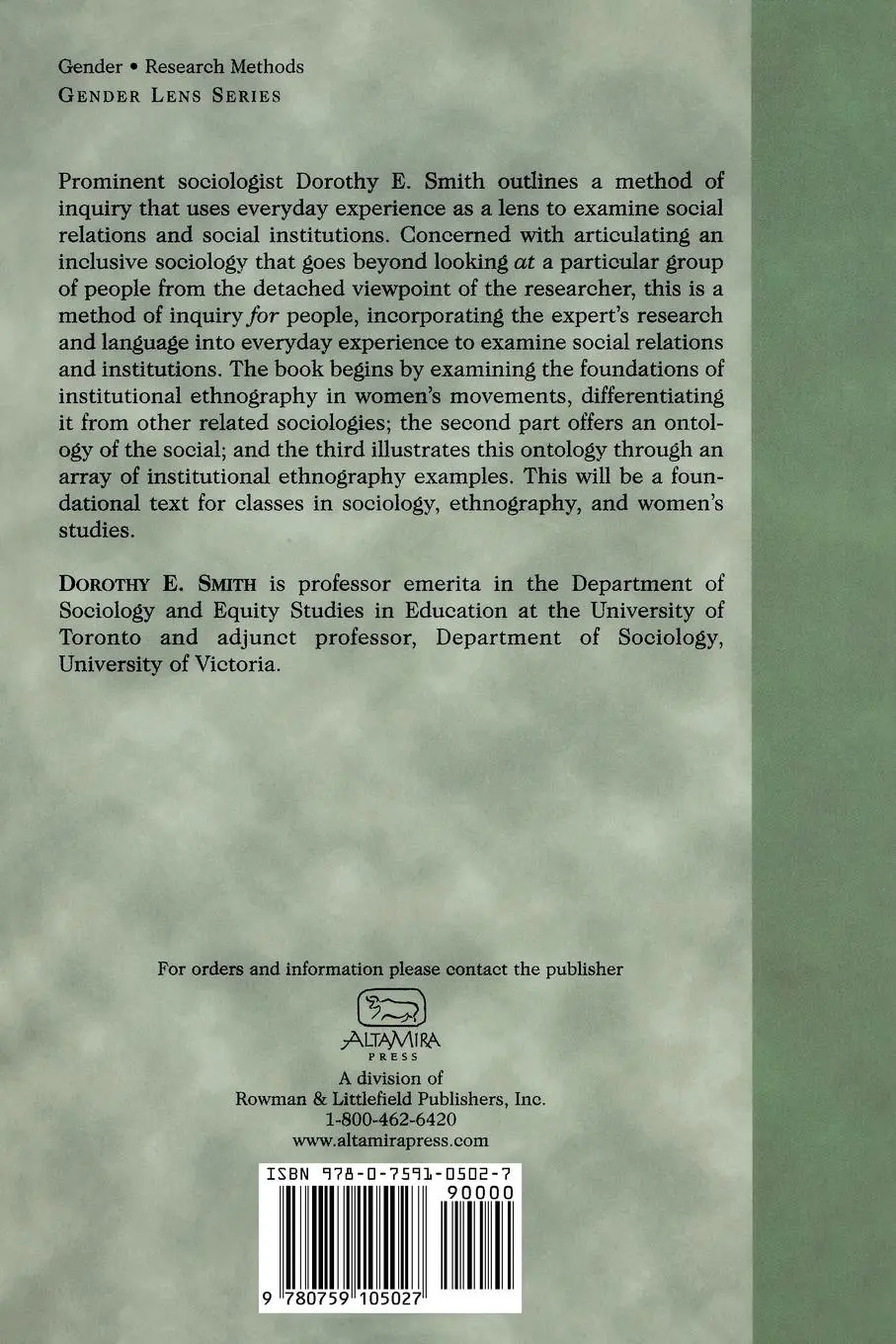 Rückseite: 9780759105027 | Institutional Ethnography | A Sociology for People | Dorothy E. Smith