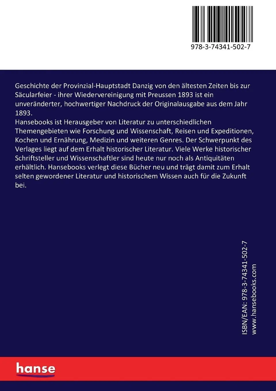 Rückseite: 9783743415027 | Geschichte der Provinzial-Hauptstadt Danzig von den ältesten Zeiten...