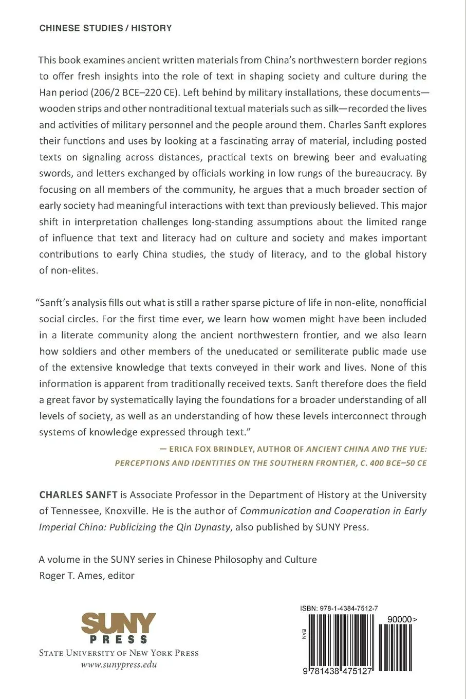 Rückseite: 9781438475127 | Literate Community in Early Imperial China | Charles Sanft | Buch