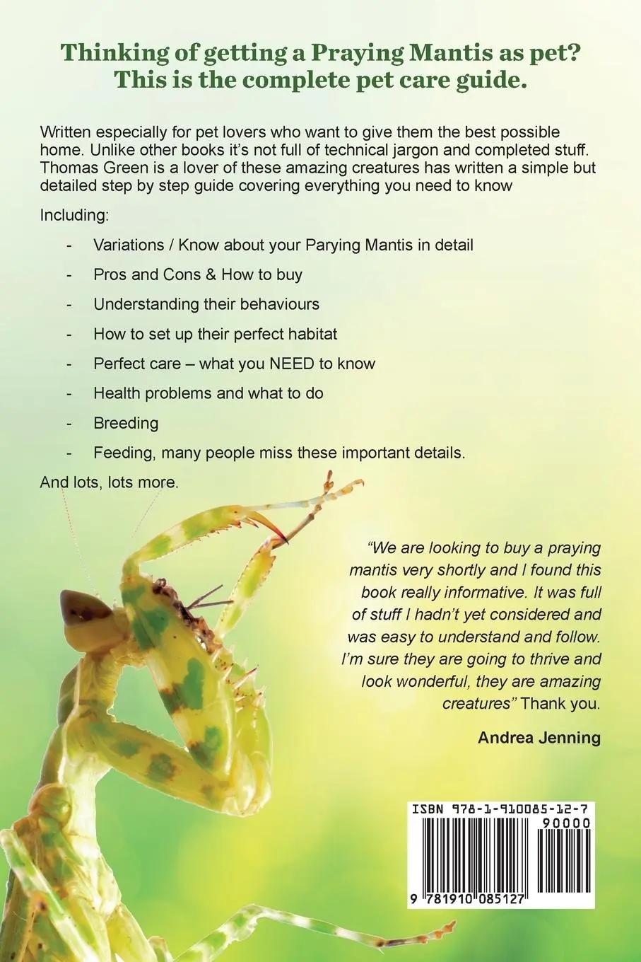 Rückseite: 9781910085127 | Praying Mantis Ultimate Care Guide | Thomas Green | Taschenbuch | 2014