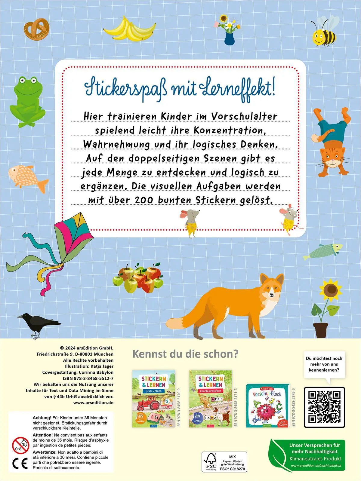 Rückseite: 9783845855127 | Stickern und Lernen - Denkspiele | Über 200 Sticker | Katja Jäger