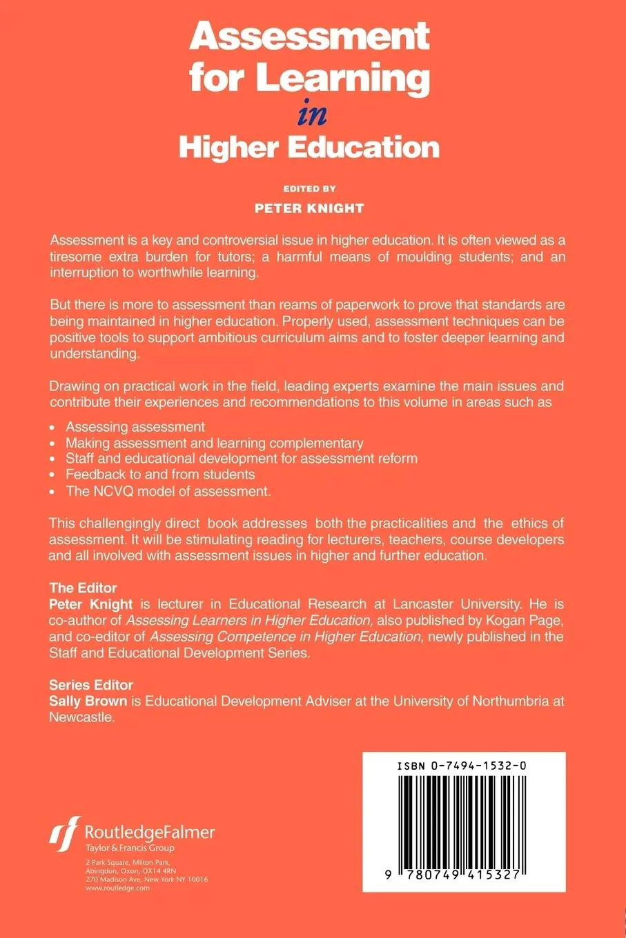 Rückseite: 9780749415327 | Assessment for Learning in Higher Education | Peter Knight | Buch