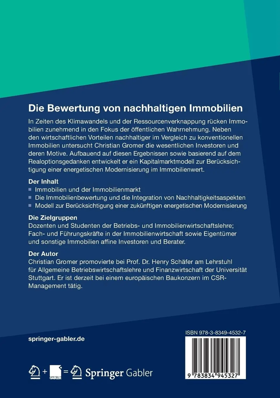 Rückseite: 9783834945327 | Die Bewertung von nachhaltigen Immobilien | Christian Gromer | Buch