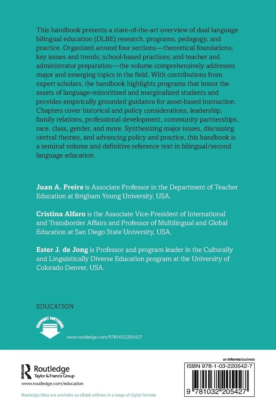 Rückseite: 9781032205427 | The Handbook of Dual Language Bilingual Education | Freire (u. a.)