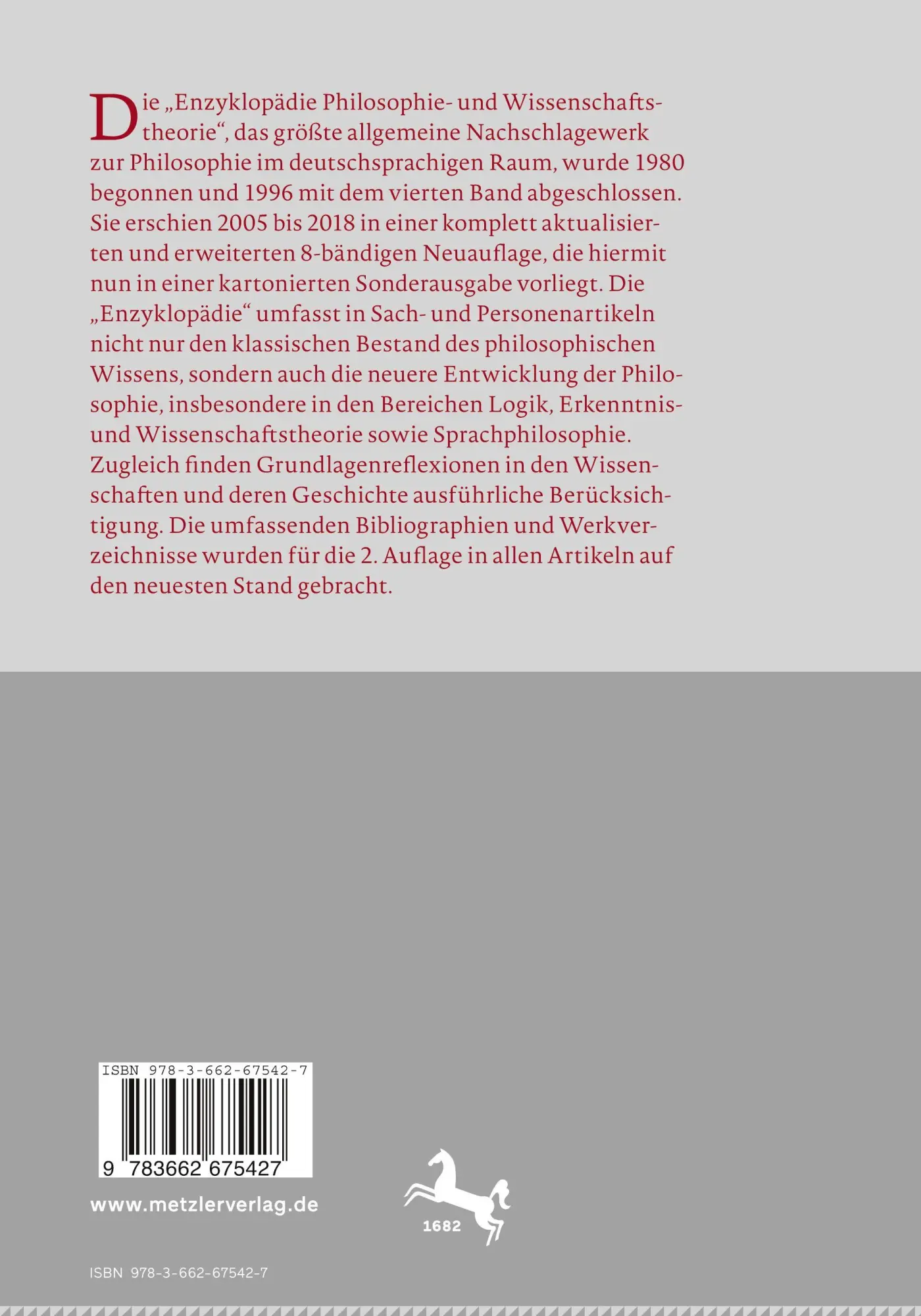 Rückseite: 9783662675427 | Enzyklopädie Philosophie und Wissenschaftstheorie | Bd. 1: A-B | Buch