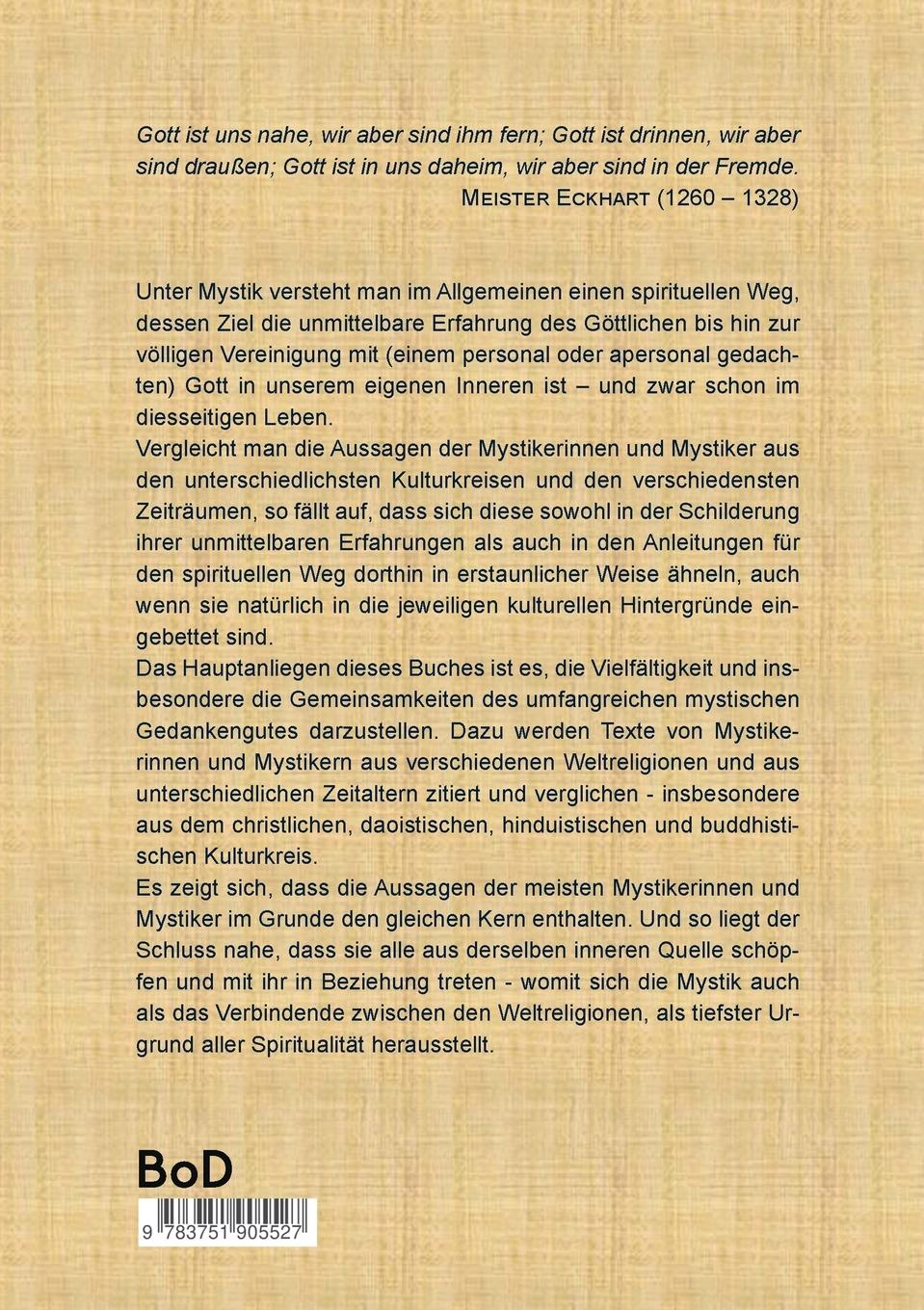 Rückseite: 9783751905527 | Einssein mit Gott | Facetten der Mystik | Klaus Mattheß | Taschenbuch
