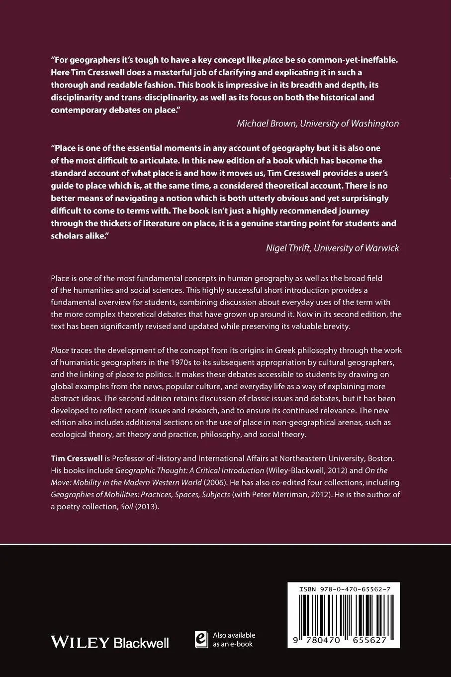 Rückseite: 9780470655627 | Place | An Introduction | Tim Cresswell | Taschenbuch | 232 S. | 2014
