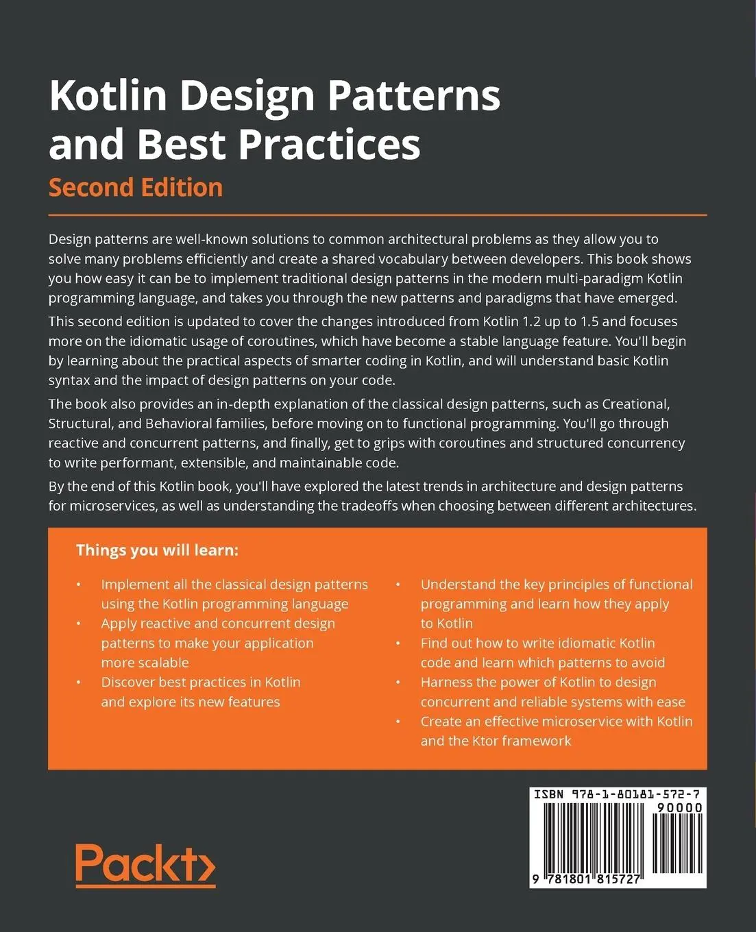Rückseite: 9781801815727 | Kotlin Design Patterns and Best Practices - Second Edition | Soshin Rückseite: 9781801815727 | Kotlin Design Patterns and Best Practices - Second Edition | Soshin