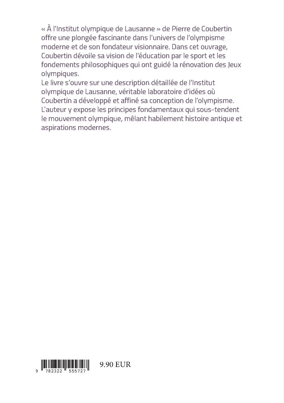 Rückseite: 9782322555727 | À l'Institut olympique de Lausanne | Pierre De Coubertin | Taschenbuch