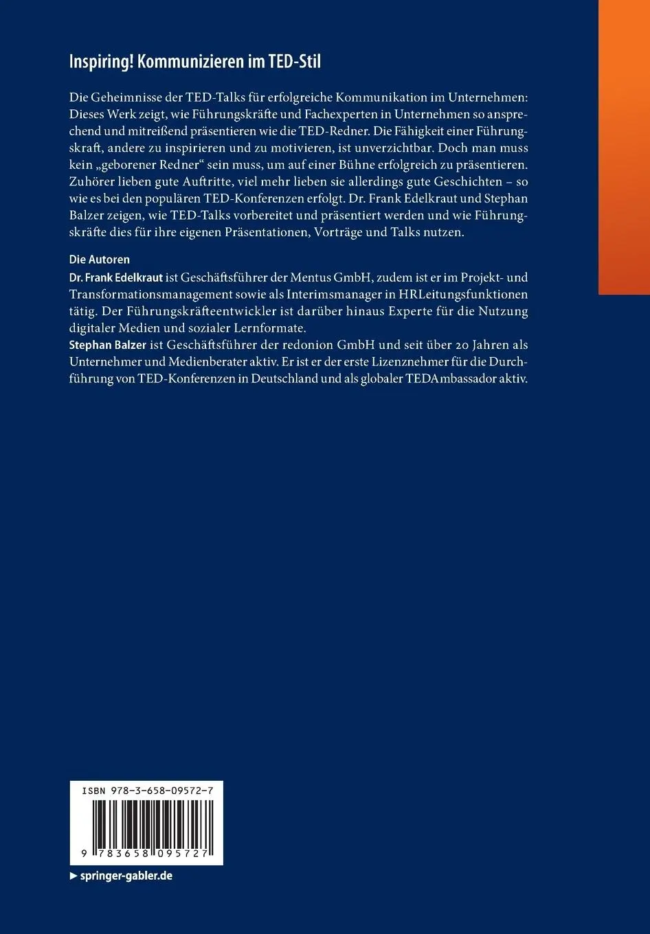 Rückseite: 9783658095727 | Inspiring! Kommunizieren im TED-Stil | Stephan Balzer (u. a.) | Buch