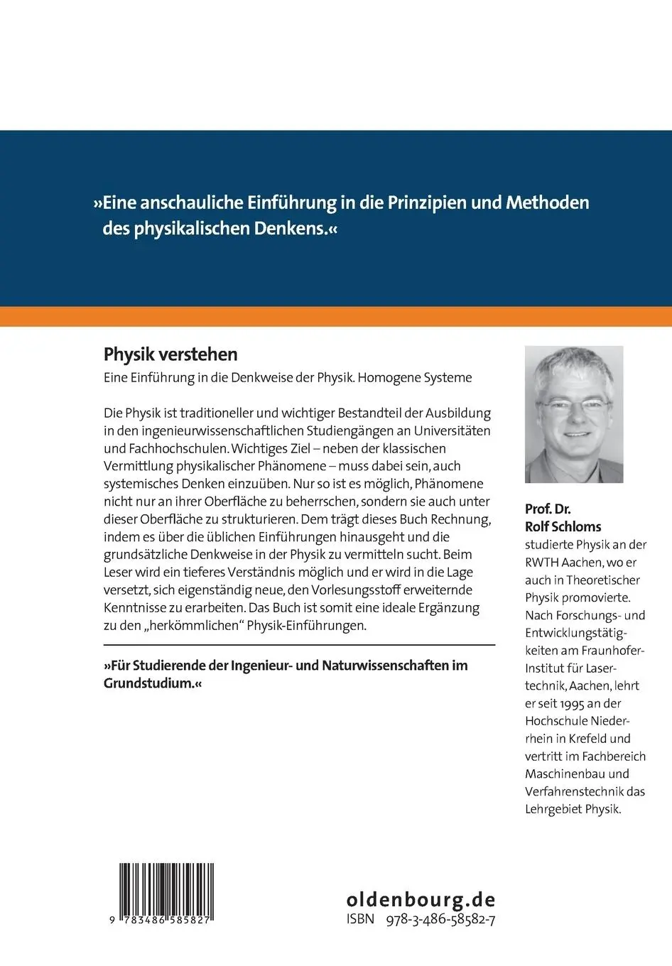 Rückseite: 9783486585827 | Physik verstehen | Rolf Schloms | Taschenbuch | XI | Deutsch | 2008