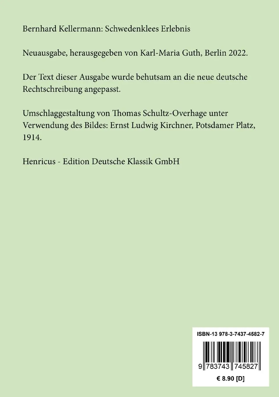 Rückseite: 9783743745827 | Schwedenklees Erlebnis | Bernhard Kellermann | Taschenbuch | Paperback