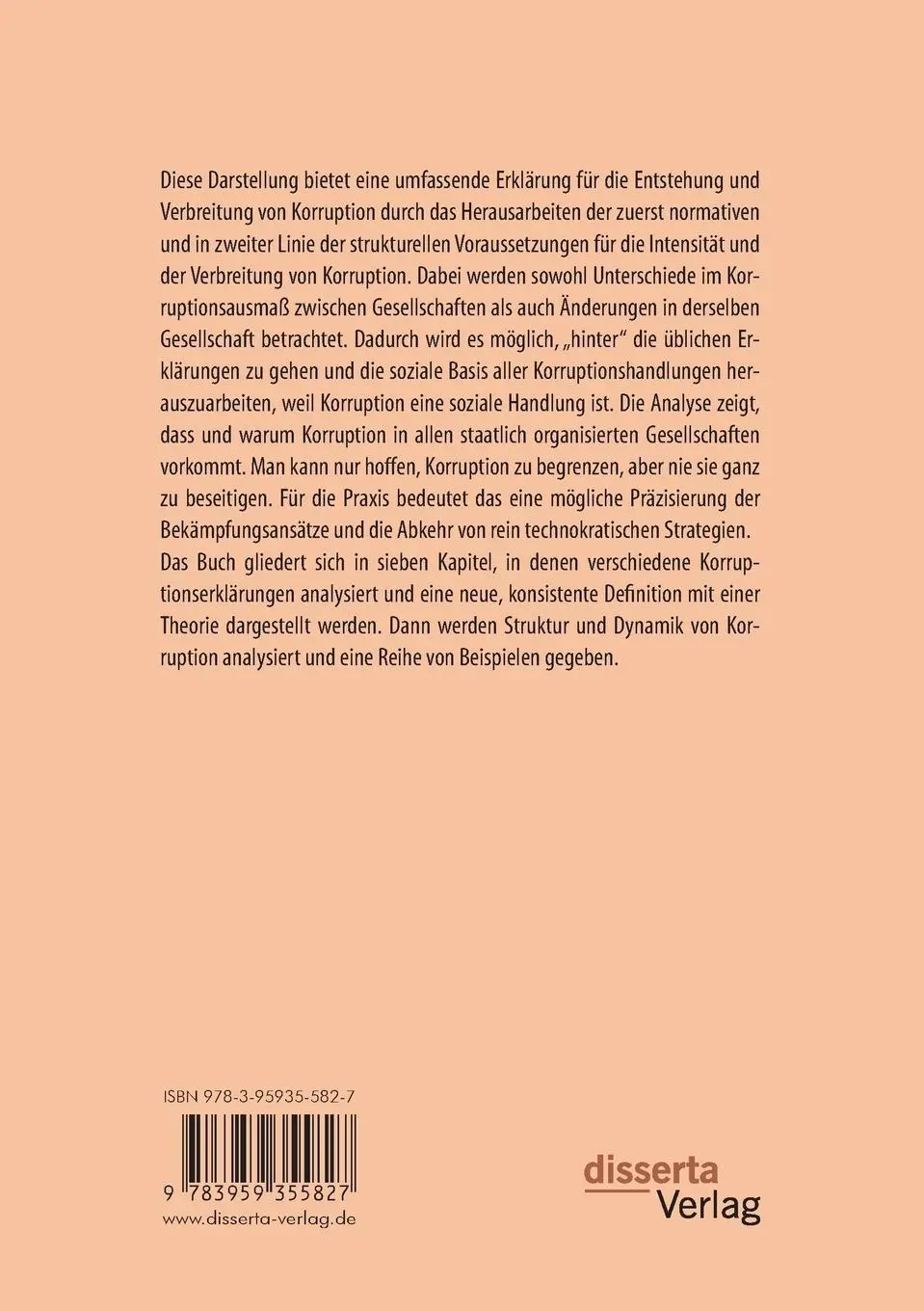 Rückseite: 9783959355827 | Korruption. Eine sozialwissenschaftliche Darstellung und Analyse