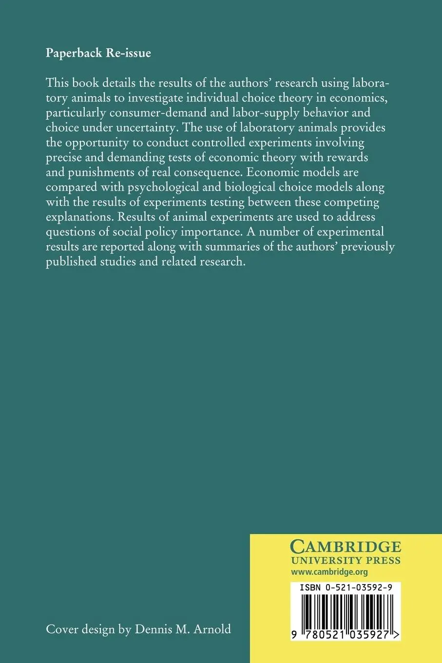 Rückseite: 9780521035927 | Economic Choice Theory | An Experimental Analysis of Animal Behavior