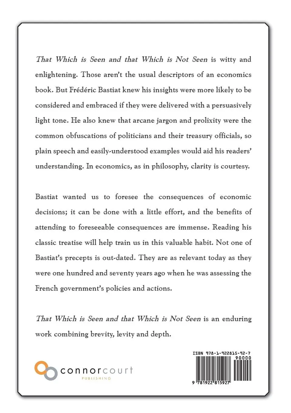 Rückseite: 9781922815927 | THAT WHICH IS SEEN AND THAT WHICH IS not seen | Frédéric Bastiat
