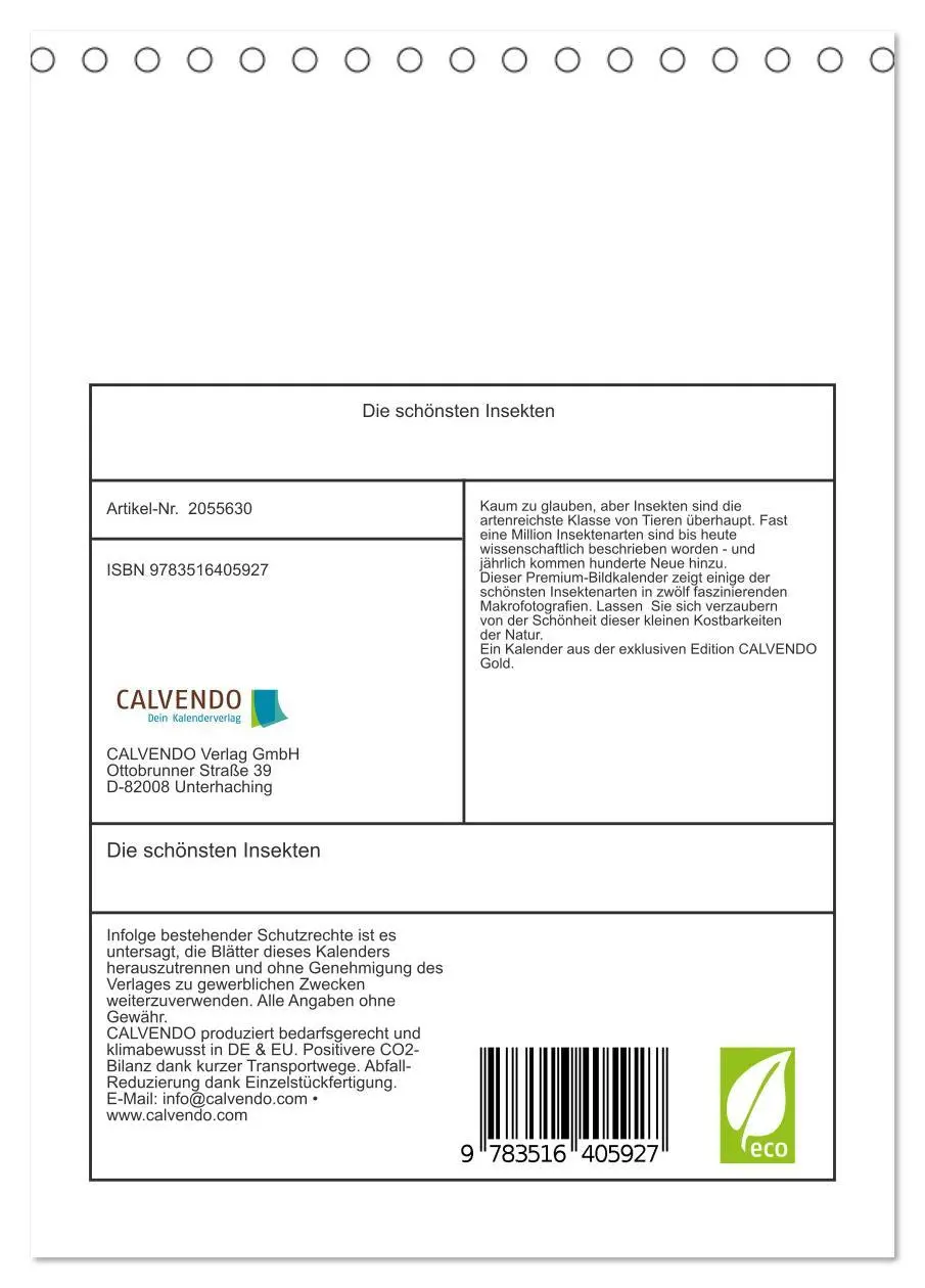 Bild: 9783516405927 | Die schönsten Insekten (Tischkalender 2026 DIN A5 hoch), CALVENDO...