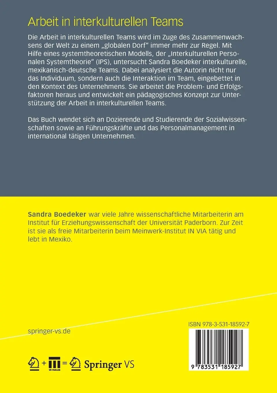 Rückseite: 9783531185927 | Arbeit in interkulturellen Teams | Sandra Boedeker | Taschenbuch