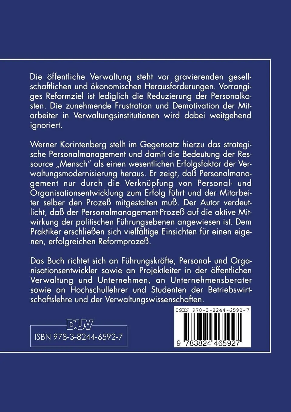 Rückseite: 9783824465927 | Strategisches Personalmanagement für die öffentliche Verwaltung | Buch