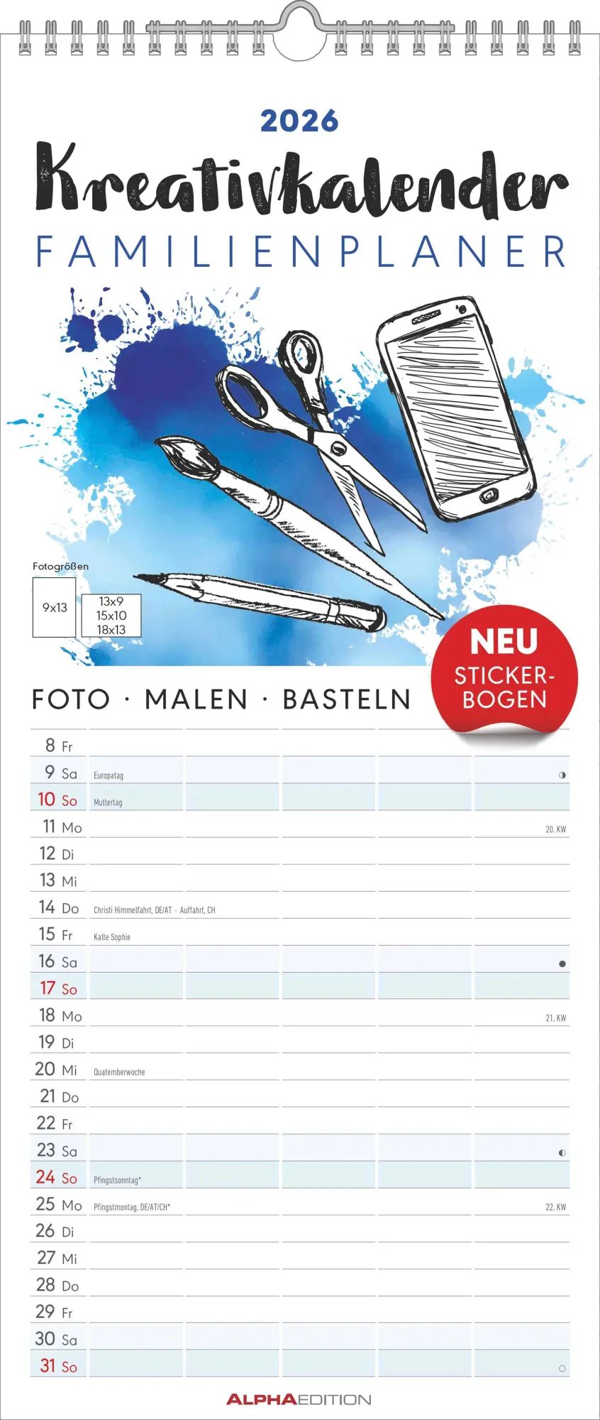 Cover: 4069095006027 | Kreativ-Kalender Familienplaner 2026 - 5 Spalten - 19,5x45 cmFoto,...