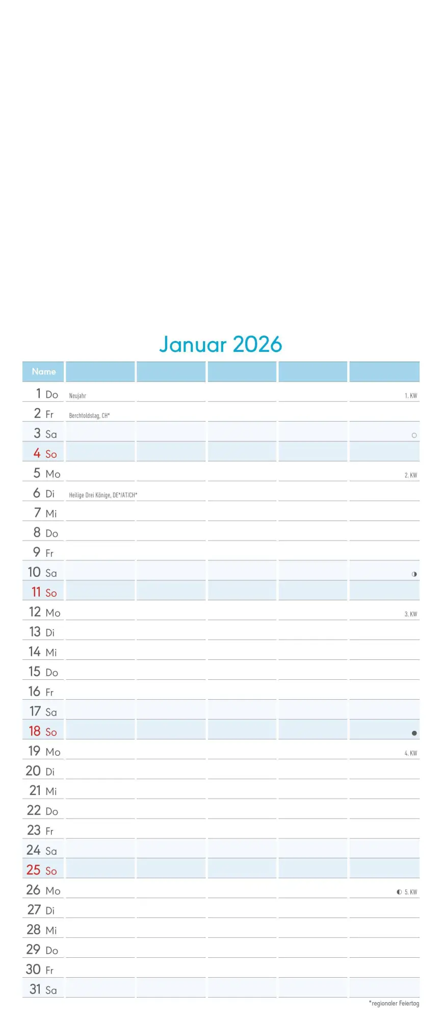 Bild: 4069095006027 | Kreativ-Kalender Familienplaner 2026 - 5 Spalten - 19,5x45 cmFoto,...