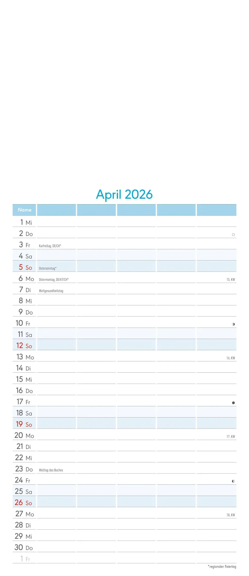 Bild: 4069095006027 | Kreativ-Kalender Familienplaner 2026 - 5 Spalten - 19,5x45 cmFoto,...
