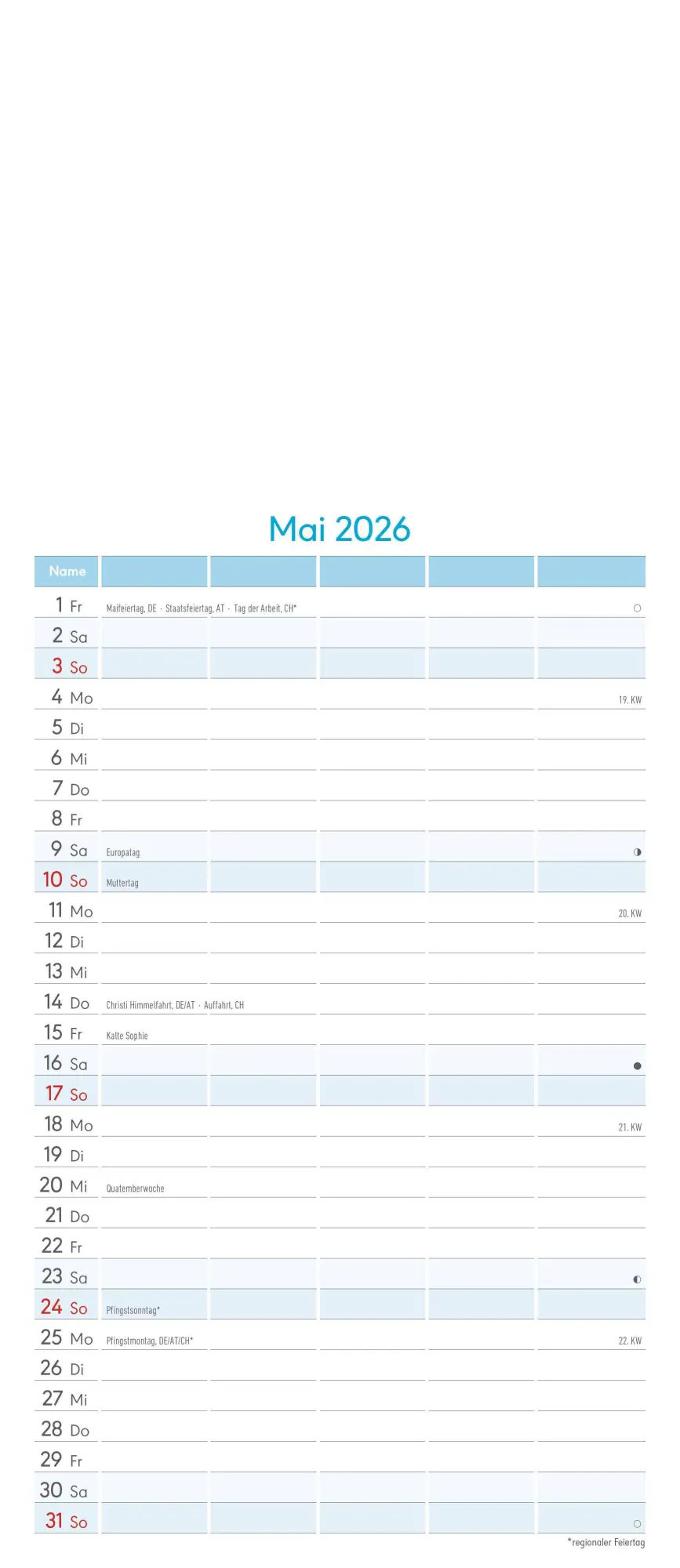 Bild: 4069095006027 | Kreativ-Kalender Familienplaner 2026 - 5 Spalten - 19,5x45 cmFoto,...