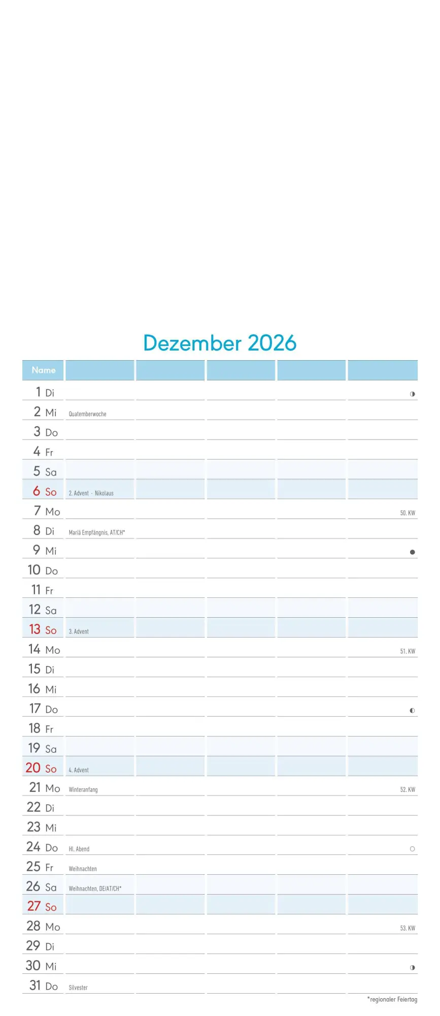 Bild: 4069095006027 | Kreativ-Kalender Familienplaner 2026 - 5 Spalten - 19,5x45 cmFoto,...