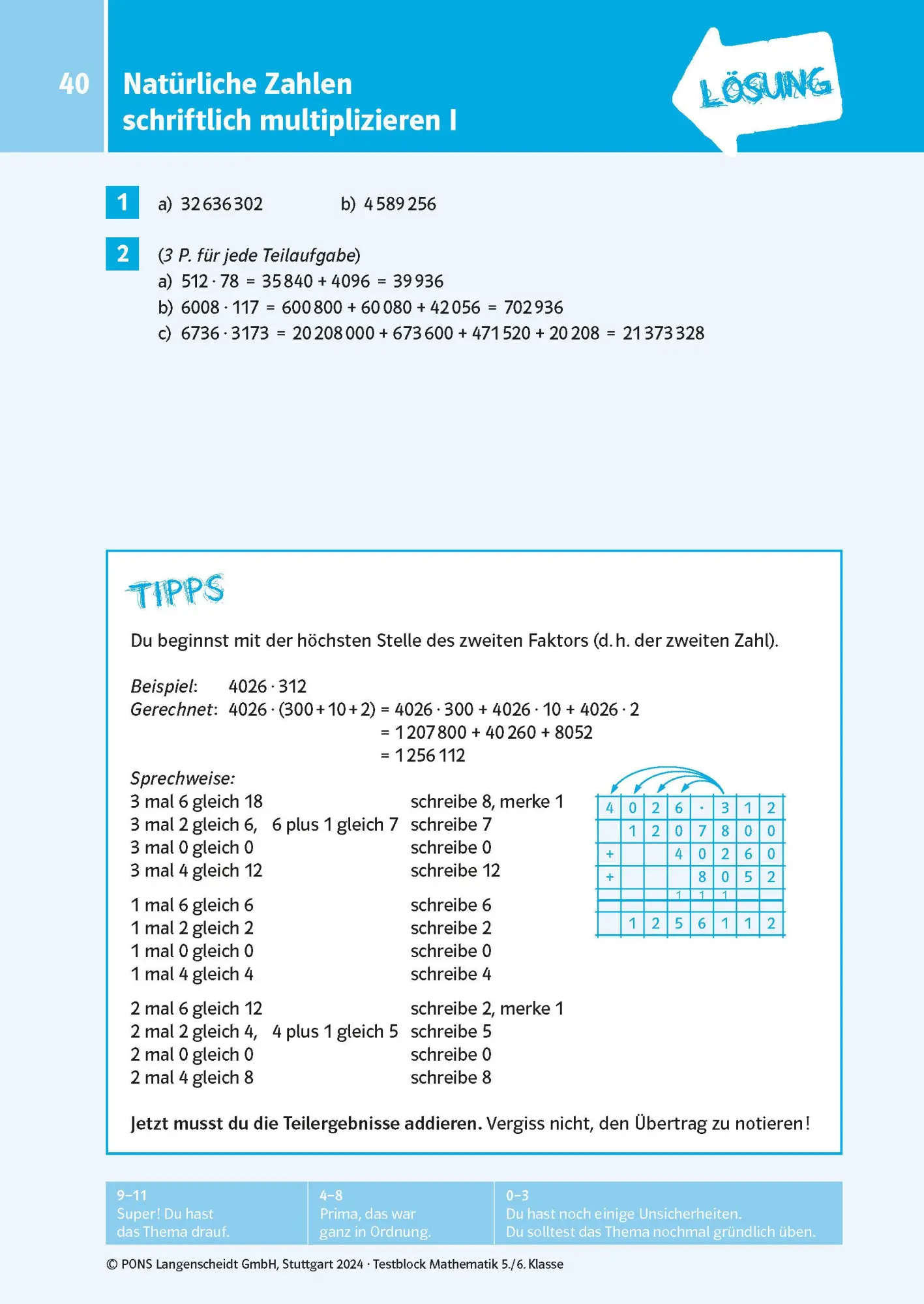 Bild: 9783125626027 | PONS Der große Testblock Mathematik 5./6. Klasse | Taschenbuch | 2024