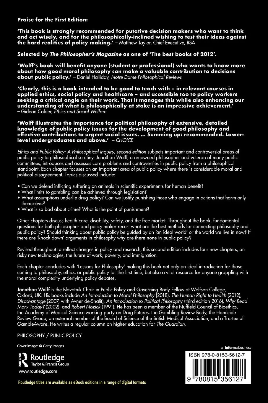 Rückseite: 9780815356127 | Ethics and Public Policy | A Philosophical Inquiry | Jonathan Wolff