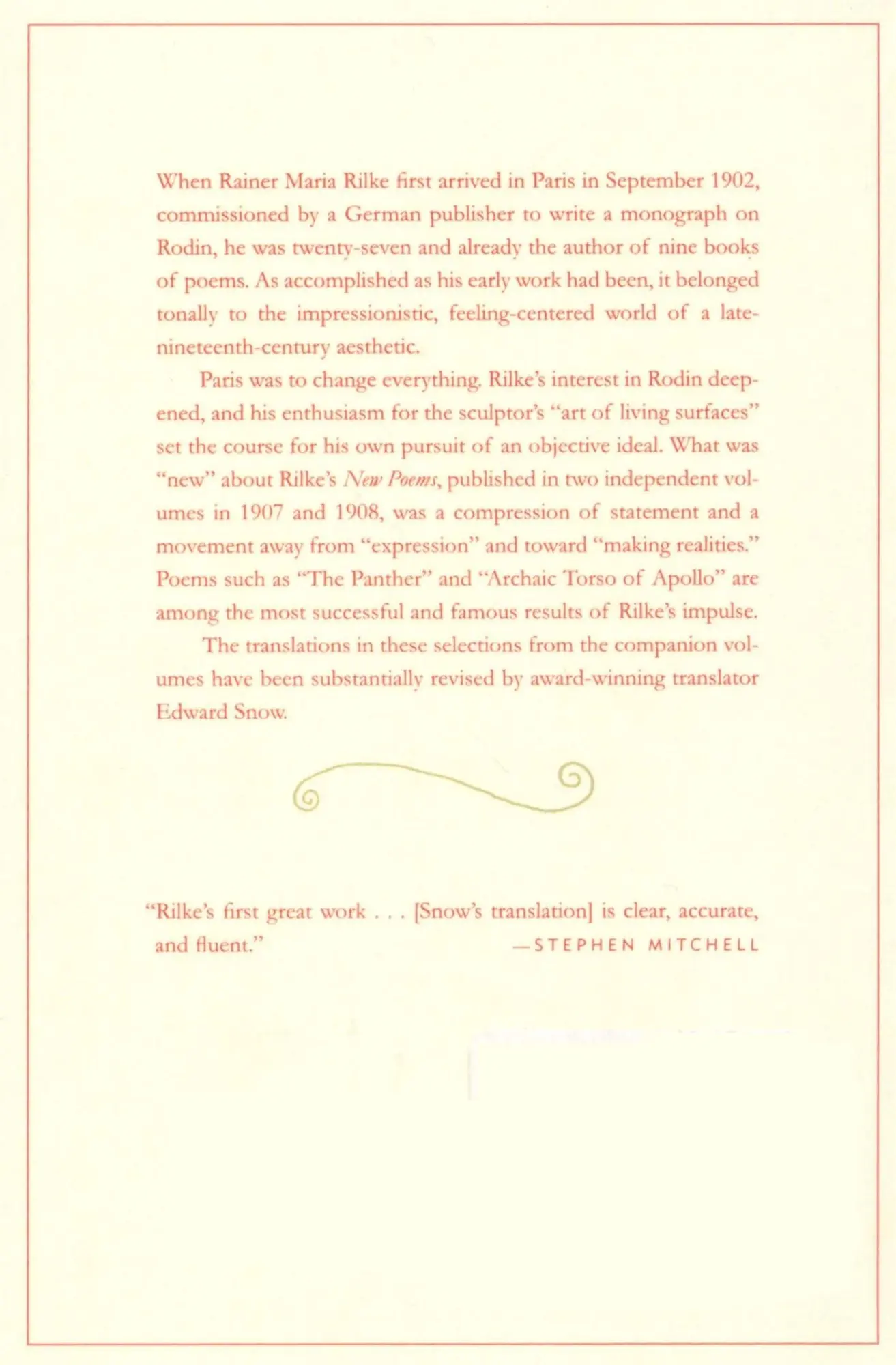 Rückseite: 9780865476127 | New Poems | Rainer Rilke | Taschenbuch | Englisch | 2001