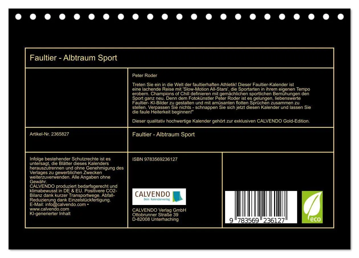 Bild: 9783569236127 | Faultier - Albtraum Sport (Tischkalender 2027 DIN A5 quer),...