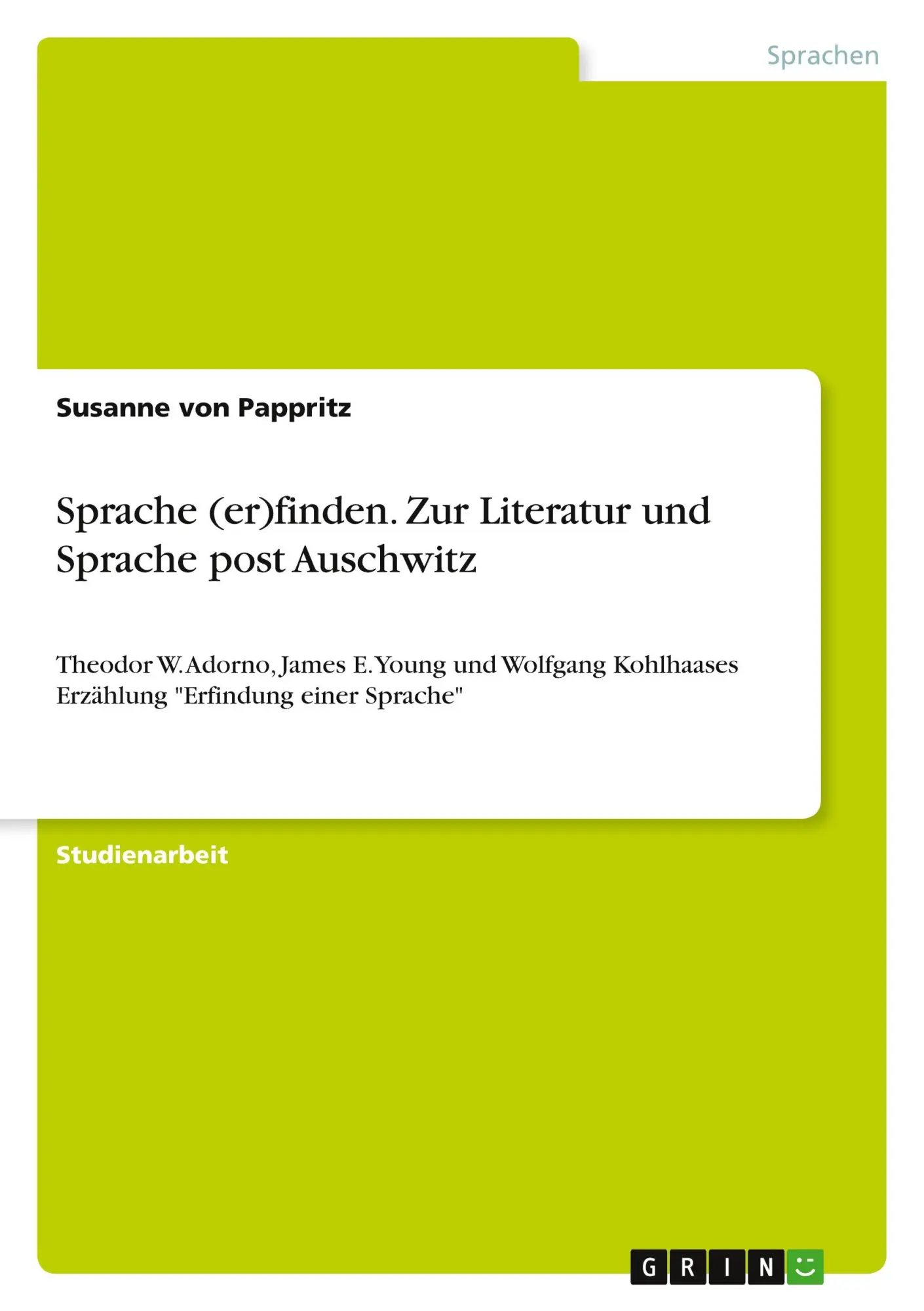 Cover: 9783963566127 | Sprache (er)finden. Zur Literatur und Sprache post Auschwitz | Buch