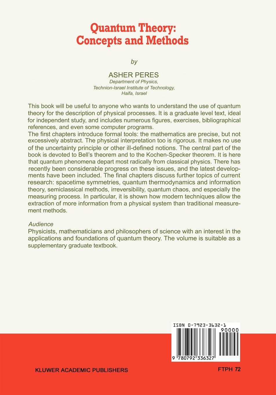 Rückseite: 9780792336327 | Quantum Theory: Concepts and Methods | A. Peres | Taschenbuch | xiv
