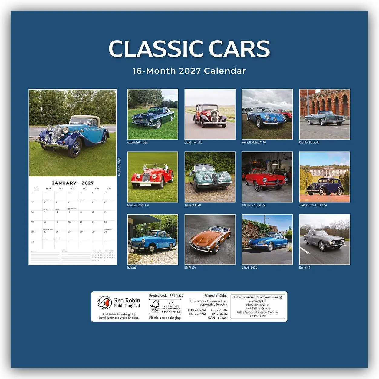Rückseite: 9781837016327 | Classic Cars - Klassische Autos 2027 - 16-Monatskalender | Robin Red