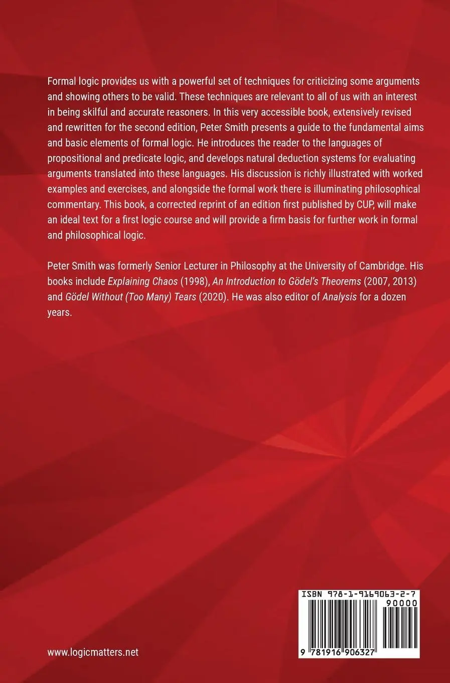 Rückseite: 9781916906327 | An Introduction to Formal Logic | Peter Smith | Buch | Englisch | 2021